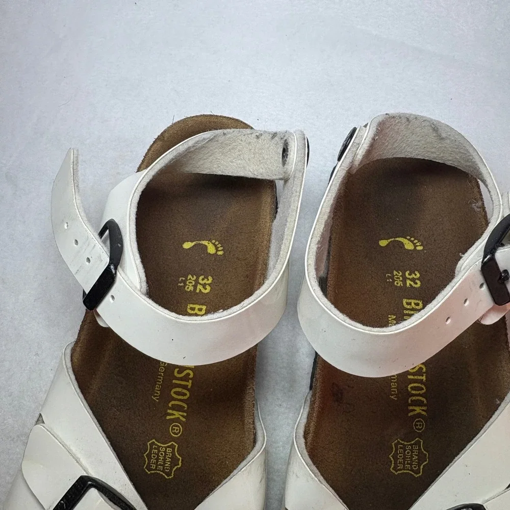 Birkenstock Rio Kids White Patent Leather Ankle Strap Sandals Size 32 EU